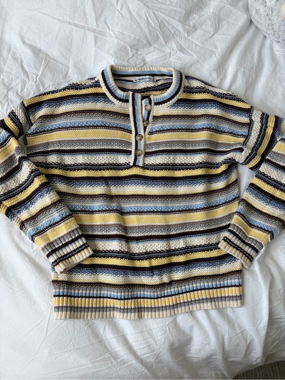 Abercrombie & Fitch Striped Crewneck Sweater in Yellow, Blue & White